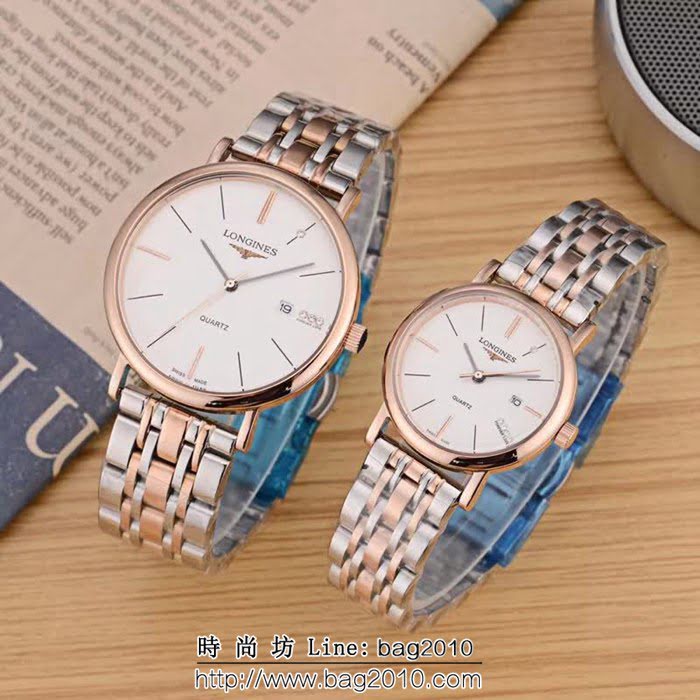LONGINES浪琴 牛皮錶帶石英情侶對表  WSS1858